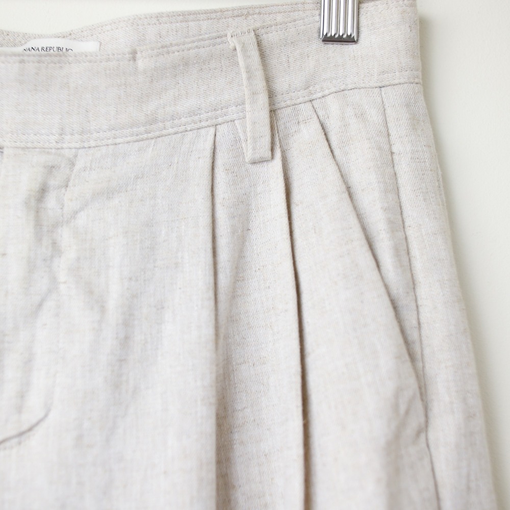 Banana Republic Linen Cotton Wide Leg Pants Women 2 P Beige Pleated Minimalist - Picture 4 of 12